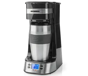 Nedis Butler czarny / Ekspres przelewowy do kawy / 0,4 l / 1 filiżanka / timer / kubek termiczny