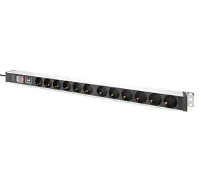 Digitus DN-95435 czarny/aluminium / Listwa zasilająca PDU / 12 gniazd / 1U / Włącznik/wyłącznik / Listwa przeciwprzepięciowa / Kabel 2 m