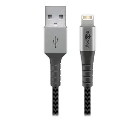 Goobay 49269 szary, srebrne złącza / Kabel ładujący / USB-A - Lightning / tekstylny / MFi / 2 m
