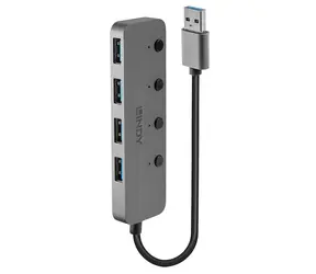 Hub USB Lindy 4 porty szary / hub USB / przełączniki portów / USB 3.0 / 5 Gb/s / obudowa aluminiowa