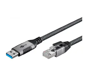 Goobay 70299 czarno-srebrny / Adapter sieciowy / USB-A - RJ-45 / 1 Gbit/s / 1 m