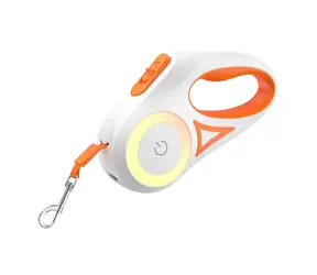 Smycz automatyczna Rojeco 3 m pomarańczowa / latarka LED + podświetlenie RGB / do 15 kg
