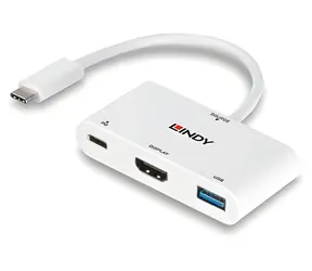 Lindy USB-C multiport hub biały / hub USB-C / USB-A + HDMI / PD 100 W / 18 cm