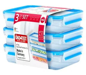 Emsa Clip & Close transparentny/niebieski / Pojemnik na żywność / 1,2 l / 3 szt. / PP+TPE