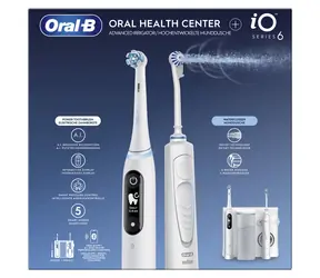Oral-B iO6 + OxyJet biały / Szczoteczka do zębów + irygator do jamy ustnej / 5 trybów / czujnik nacisku / AI