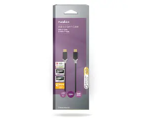 Nedis USB-C - USB-C antracyt / Kabel / USB 3.2 Gen 1 / 60 W / 5 Gb/s / 4K 60Hz / 2 m