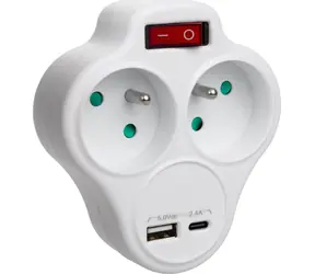 Maclean MCE336 / Rozdzielacz gniazdowy / 2x gniazdo / USB-A + USB-C 2.4A / 16A