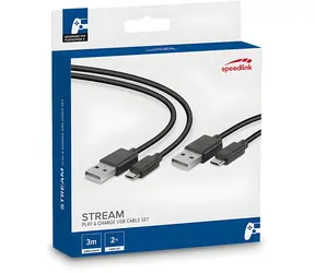 Speed Link Stream czarny / Zestaw kabli ładujących / PS4 / micro-USB / 3 m