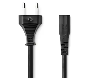 Kabel zasilający Nedis Euro-IEC320-C1 czarny / kabel zasilający / niklowany / 2 m / płaski / PVC