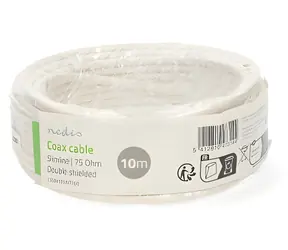 Kabel koncentryczny Nedis na szpuli Mini Coax biały / Podwójnie ekranowany / ECA / 10 m / Koncentryczny / PVC