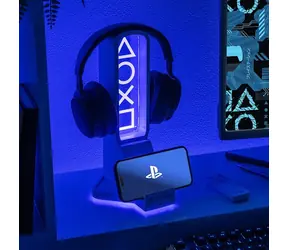 Stojak PALADONE PlayStation z oświetleniem LED / Uchwyt na słuchawki i telefon / USB-C / Pilot / 30 cm