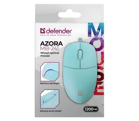 Defender Azora MB-241 mięta / Mysz optyczna przewodowa / 1200 DPI / 2 przyciski / USB