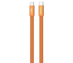 Devia Ultra3 USB-C - USB-C 1,5 m pomarańczowy / Kabel ładujący / płaski metalowy pleciony / PD 240 W