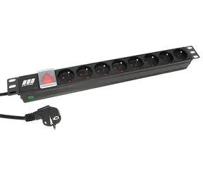Panel rozdzielczy EFB 19" czarny / Panel zasilający / 1U / 8 gniazd CZ / przełącznik / kabel 1,8 m