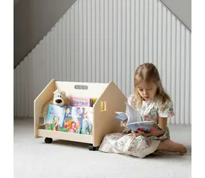 BusyKids Dwustronny regał na kółkach drewno naturalne / Regał dziecięcy / sklejka brzozowa