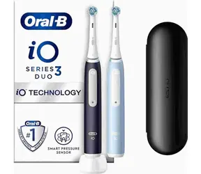 Oral-B iO Series 3N Duo matowa czerń, lodowy błękit / Elektryczna szczoteczka do zębów / Magnetyczna iO / 3 tryby / 2 główki