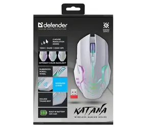 Defender GM-511 Katana biała / Bezprzewodowa mysz optyczna do gier / 3200 DPI / 5 przycisków / 2,4 GHz / 10 m