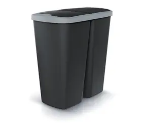Prosperplast COMPACTA Q DUO czarny / Kosz na śmieci / 45 l / plastik / szara pokrywa