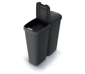 Kosz na śmieci Prosperplast COMPACTA Q DUO z recyklingu, czarny / 50 l / plastik / czarna pokrywa