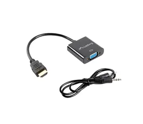Lanberg czarny / Adapter / HDMI (męski) do VGA (żeński) + MiniJack 3,5 mm (żeński) / 0,2 m / Full HD