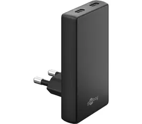 Ładowarka Goobay GaN 90° czarna / Ładowarka sieciowa / 2x USB-C / 65 W / PD / GaN