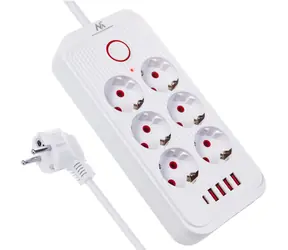 Maclean MCE389 biały / Przedłużacz / 6 gniazd / 4X USB-A / 1x USB-C / 2500 W / 1,5 m