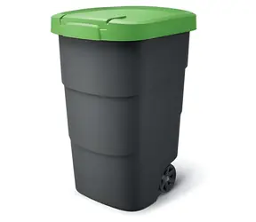 Kosz na śmieci Wheeler Prosperplast 95 l antracyt, zielona pokrywa / Plastik / H 76,2 × W 49,6 cm