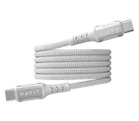 Havit CB6297 biały / Magnetyczny kabel do transmisji danych / USB-C - USB-C / PD 60 W / 1 m