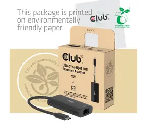 Adapter Club3D USB-C do RJ45 czarny / Karta sieciowa / Ethernet 10 Gbit/s / USB-C 3.2 Gen 1