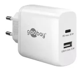 Goobay podwójna szybka ładowarka USB-C GaN 65W biała / Ładowarka sieciowa / USB-C PD / 1x USB-A / 65W