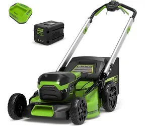 Greenworks GD60LM51SPK4 czarna / Kosiarka akumulatorowa z siedziskiem / 60 V / szerokość koszenia 51 cm / kosz 55 l / 4 Ah + ładowarka