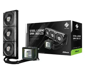 Chłodzenie wodne procesora ASRock Steel Legend Dark 360 LCD / AIO / 3 x 120 mm / LCD 3" / ARGB / Intel + AMD