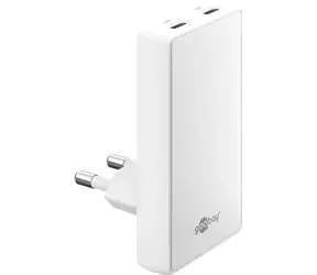 Ładowarka Goobay GaN 90° biała / Ładowarka sieciowa / 2x USB-C / 65 W / PD / GaN