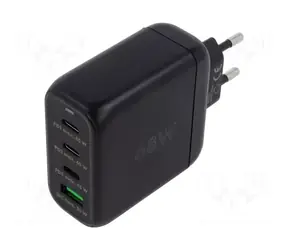 Goobay GaN 68W czarny / Ładowarka sieciowa / 3x USB-C + 1x USB-A / USB-C PD / Szybkie ładowanie