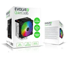 Evolveo QuietCool5 czarny / chłodzenie procesora / 6 rurek cieplnych / wentylator 120 mm / ARGB / TDP 240 W