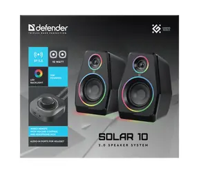 Defender Solar 10 czarny / Głośniki / 2.0 / 10W / Podświetlenie RGB / Bluetooth 5.3
