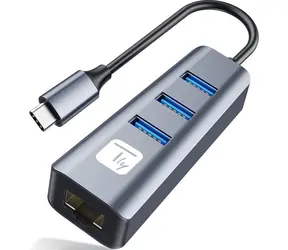 Hub Techly USB-C z gigabitową siecią LAN / hub USB / 3x USB / RJ-45 Gigabit Ethernet