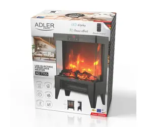 Adler AD 7755 / Kominek elektryczny / Płomień LED 3D / Pilot zdalnego sterowania / 2 stopnie grzania