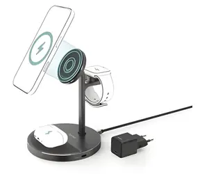 Ładowarka bezprzewodowa HAMA Qi2 z uchwytem 3w1 czarna / 15 W / adapter USB-C 45 W