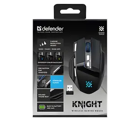 Defender KNIGHT GM-885 czarna / Bezprzewodowa mysz optyczna / 3200 DPI / 7 przycisków / podświetlenie / 2,4 GHz