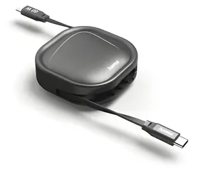 HAMA USB-C czarny / Rozwijany kabel ładujący / 60 W / 1 m