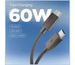 Spigen EB6015CC Essential gunmetal / Kabel do transmisji danych / USB-C do USB-C / 60 W / pleciony
