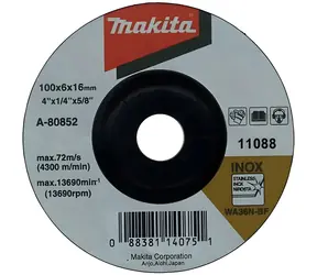 Makita Tarcza szlifierska do stali nierdzewnej 100x16 mm / Tarcza szlifierska / stal nierdzewna / grubość 6 mm / 13690 1/min