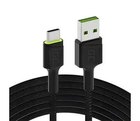 Green Cell Cable Ray czarny / Kabel do transmisji danych / USB-A - USB-C / zielone podświetlenie LED / QC 3.0 / 1,2 m
