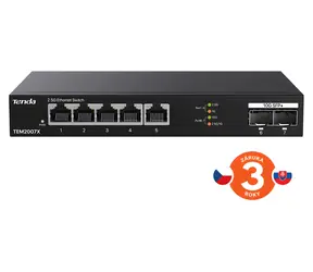 Tenda TEM2007X / Przełącznik / 5x 2,5 Gb/s RJ45 / 2x 10G SFP+ / Niezarządzany / Metalowy