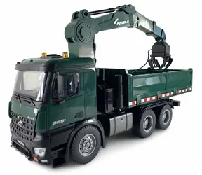 Samochód budowlany AMEWI RC Mercedes-Benz Arocs z dźwigiem i wywrotką w kolorze zielonym / Skala 1:14 / Li- ION 1200 mAh / 2,4 GHz / od 8 lat
