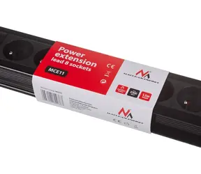Maclean MCE11 czarny / Przedłużacz / 8 gniazd / włącznik / ekran bezpieczeństwa / 1,5 m