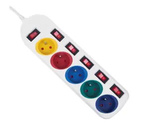Maclean MCE204 biały / Przedłużacz / 230V / 5 gniazd / 1,5 m / włącznik