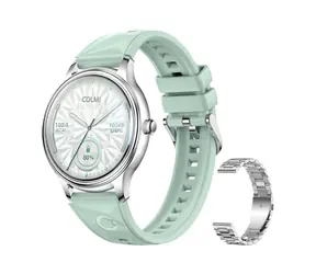 Colmi L28 srebrno-zielony, srebrny pasek ze stali / Smartwatch / AMOLED / Połączenia Bluetooth / IP68