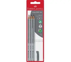 Ołówek grafitowy Faber-Castell Grip 2001 / trójkątny / twardość B / 3 szt. + gumka